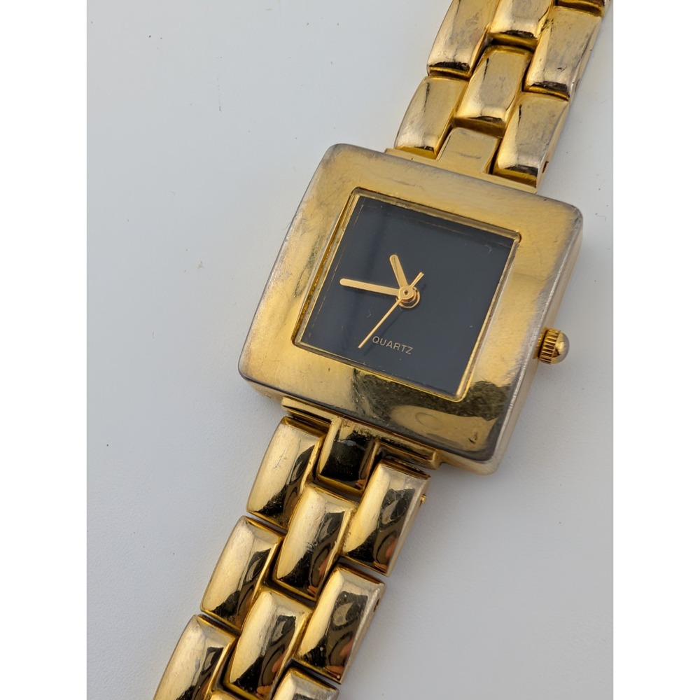 Women's Quartz Watch Square 24mm Case Gold 7.25" Band- New Battery
